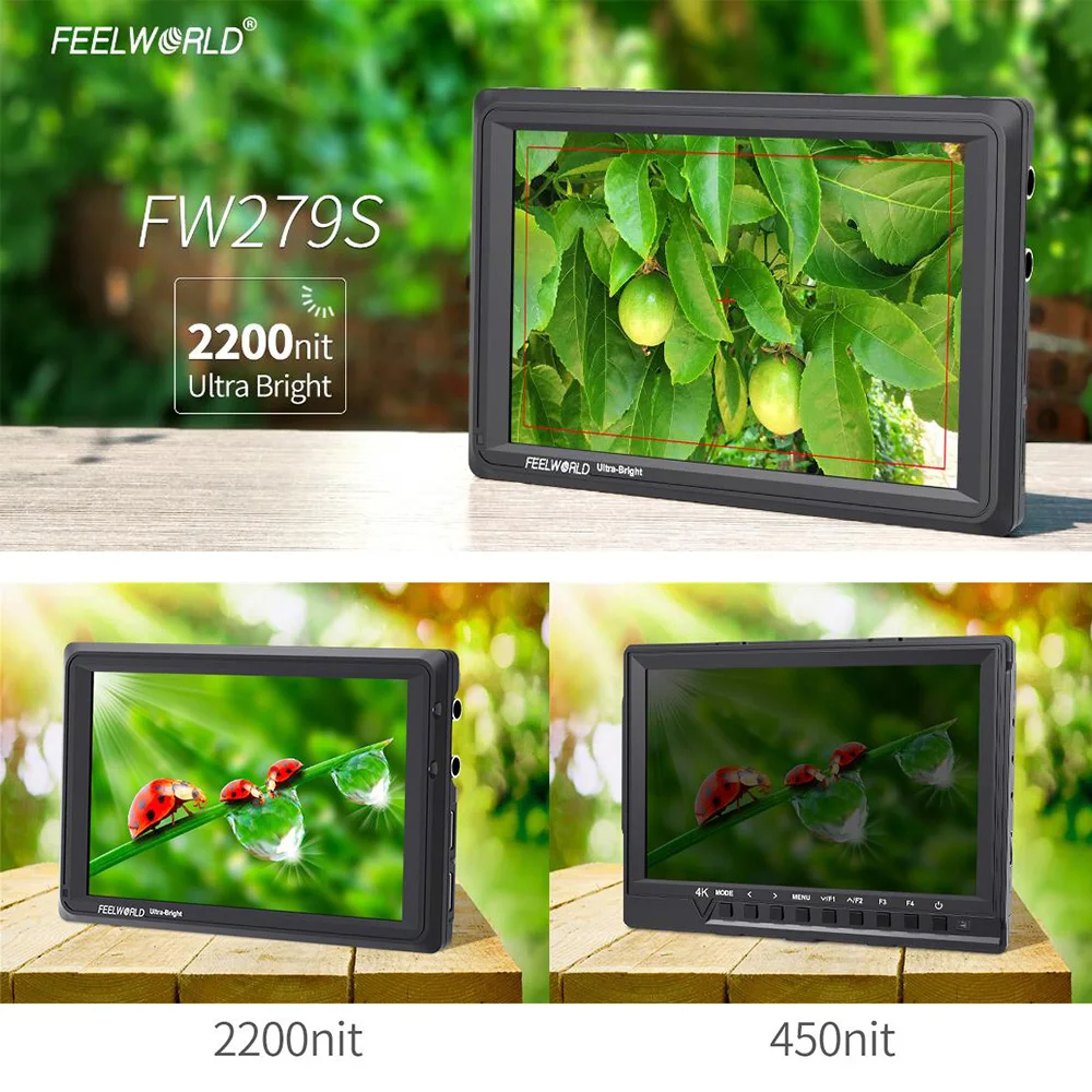 US $359.99 FEELWORLD 7 Inch IPS 2200nits Camera Field Monitor 3GSDI 4K HDMI 1920X1200 DSLR Video Monitor For Shooting FW279S With Battery