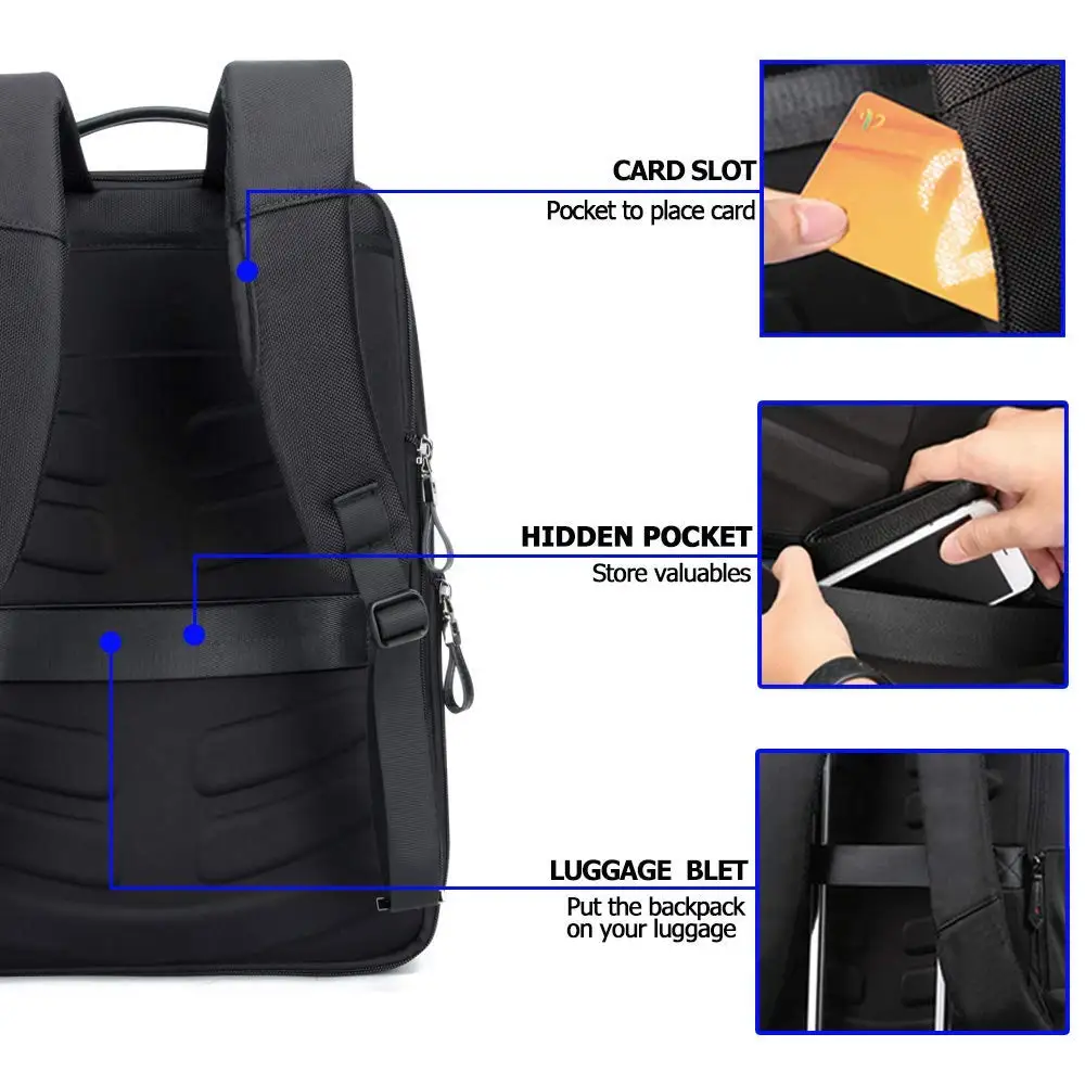 US $54.36 Bopai Men Black Leather Backpack Usb Charge Bagpack School Bags Hidden Pocket Anti Theft Male Laptop Backpacking Sac A Dos