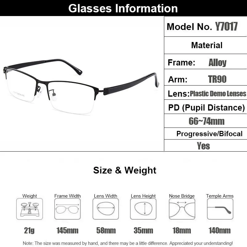 Men's Eyeglasses Semi Rim Titanium Alloy Square Y7017