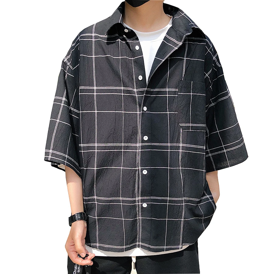 Plaid Mens Shirts Half Sleeve Stylish Big Sizes Summer