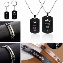 2 шт./компл. из нержавеющей стали его королева ее Король Черный браслет для женщин и мужчин цепь Кристалл Пара браслет для мужчин bransoletki damskie