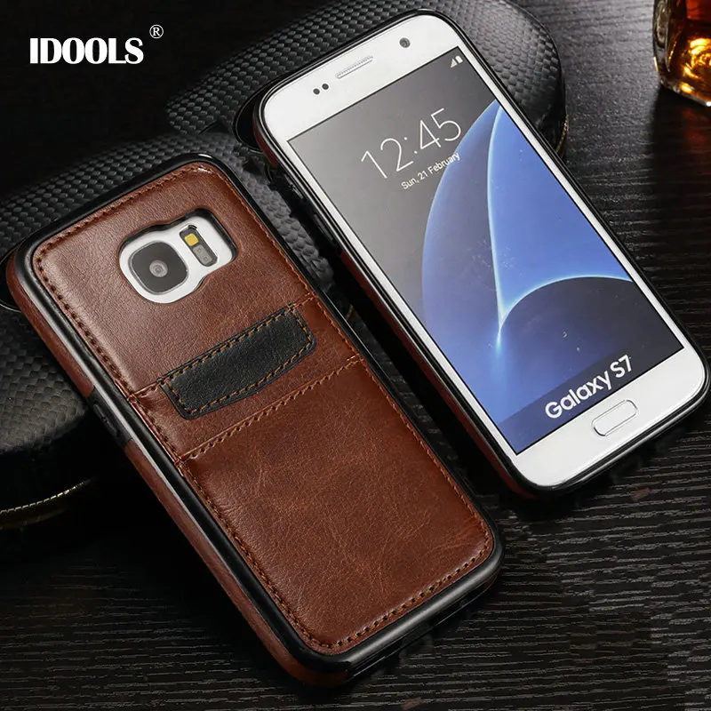 

IDOOLS Brand Leather Case Cover For Samsung Galaxy S7 / S7 Edge With ID Card Holder Luxury Back Cover for Samsung S7 Edge Case