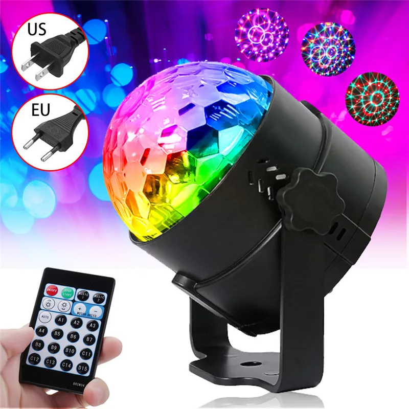 

15 Colors RGB LED Stage Light Crystal Ball 15 Lighting Effects Self-propelled Remote Sound Burst Control For Dj Disco Party