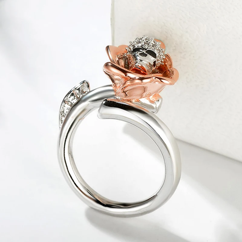 CiNily Created Garnet Zirconia Enamel Silver Rose Gold Color Wholesale Skeleton for Women Jewelry Party Gift Ring Size 6-10 NJ53