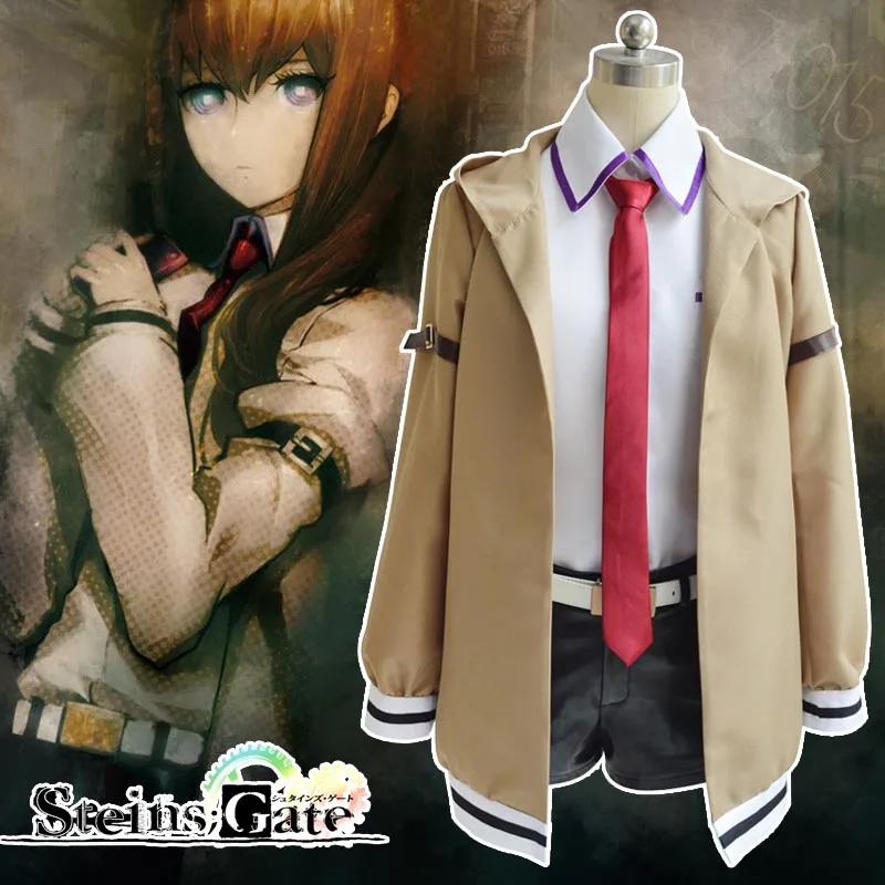 Костюм для косплея Steins Gate японская игра-Аниме Косплей Kurisu Makise Униформа полный комплект пальто рубашка галстук юбка на заказ