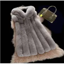 COATSFaux шуба жилет с капюшоном Высокая Талия Повседневное искусственная Меховая куртка Поддельные кролика плюс Размеры 3XL Зимняя одежда Для