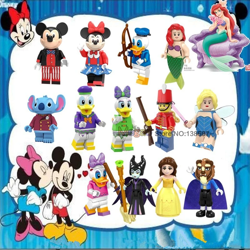 

Cartoon Movie s Mickey Minnie Daisy Duck Nutcracker Fairy Ariel Stitch Building Blocks Bricks Model For Children Toys Gift