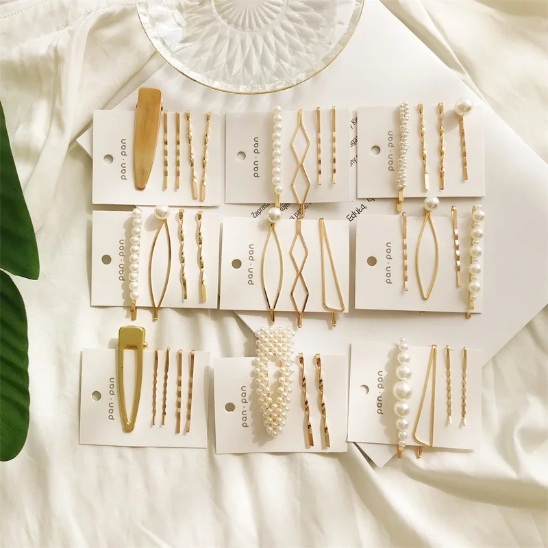 

Ins Korea Vintage Imitiation Pearl Hair clips Fashion Hair Accessories Gold Metal Minimalist Geometric Irregular Hairpins