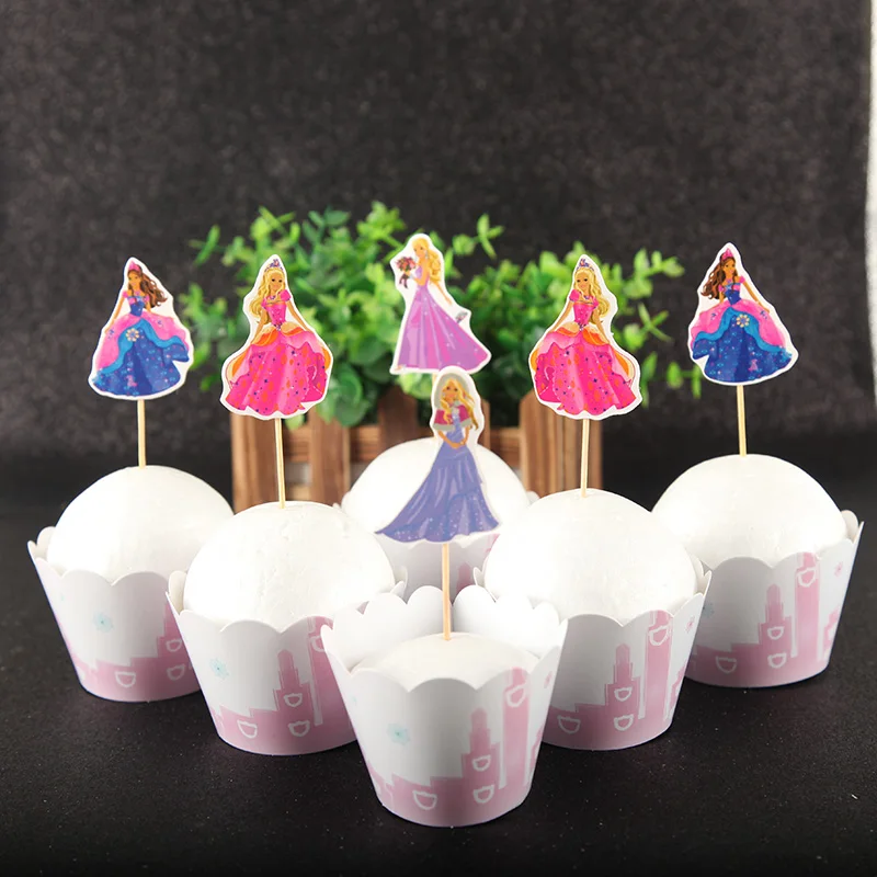 

24pcs Princess Cupcake Cake Wrappers Toppers Baby Shower Kids Birthday Party Decoration Supplies