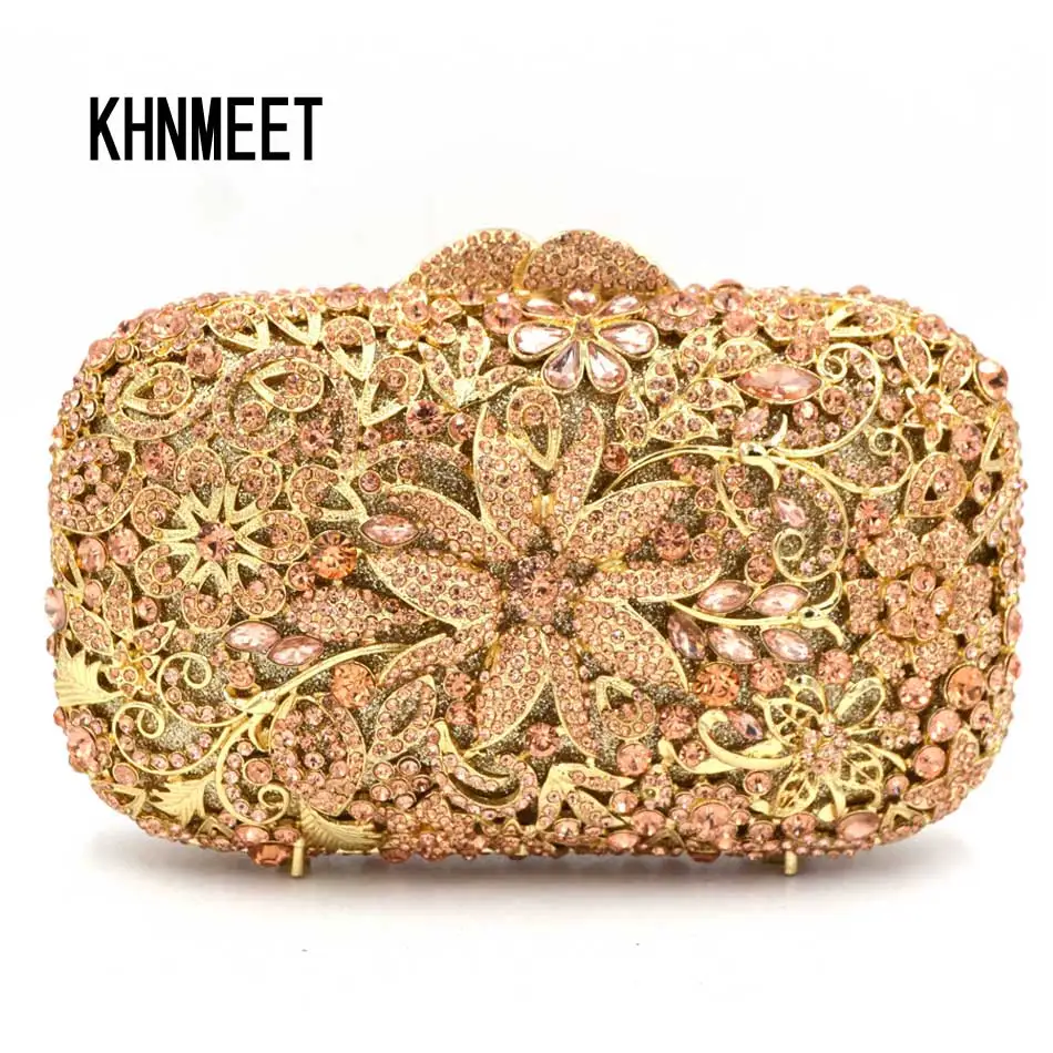 Designer Flower champagne Women Clutch Bag Rose Gold Evening Bag Ladies Purse SC524-in Clutches ...