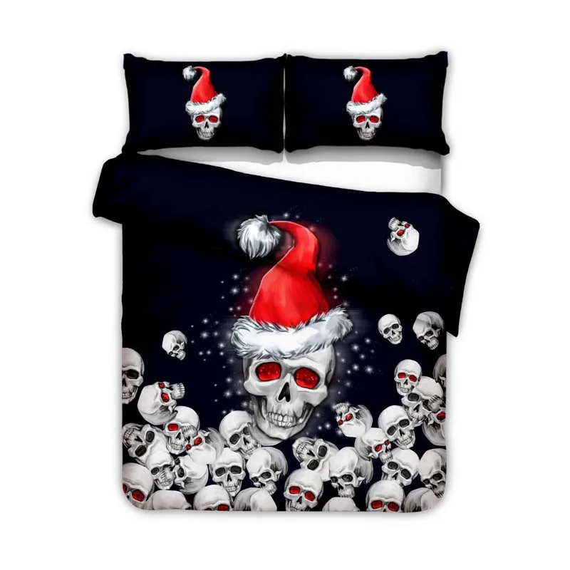 

Bonenjoy Christmas Bedding Set King Size Skull Duvet Cover Queen Size Halloween Style Christmas Skull Double Bed Cover Sets