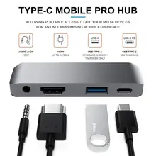 Aluminum Type C Mobile Pro Hub Adapter with USB C PD Charging 4K HDMI USB 3 0 3 5mm Headphone Jack for 2018 iPad Pro