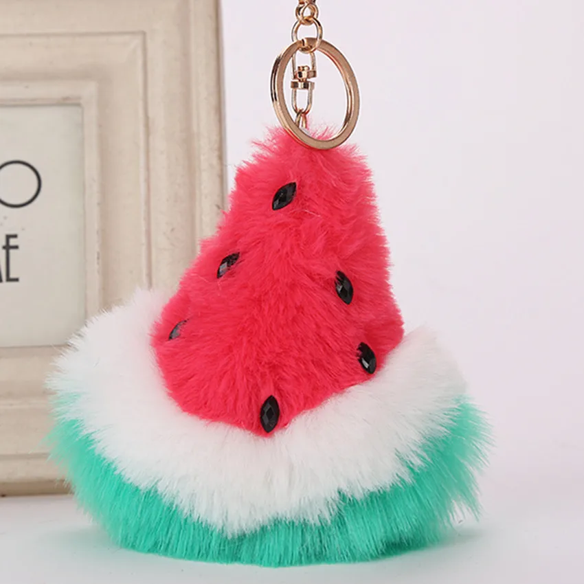 

Pom Pom Cute Soft Keyring Car Chic Fruit Bag Charm Watermelon Faux Fur Ball Keychain Bag Plush Car Key Ring Car Key Pendant MQ02
