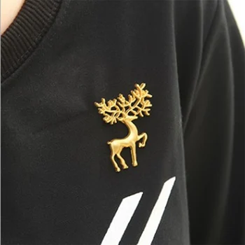 

Vintage Jewelry gold Elk head brooches Fawn shirt and suit corsage Insert Alloy lapel pins women men Christmas Accessories