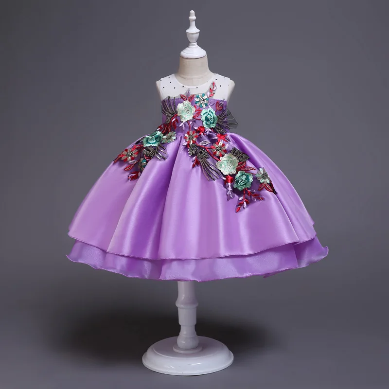 U-SWEAR; Новинка года; 3 цвета; Детские Платья с цветочным узором для девочек; бальное платье без рукавов с круглым вырезом и цветочной вышивкой для девочек; Vestidos - Цвет: Purple