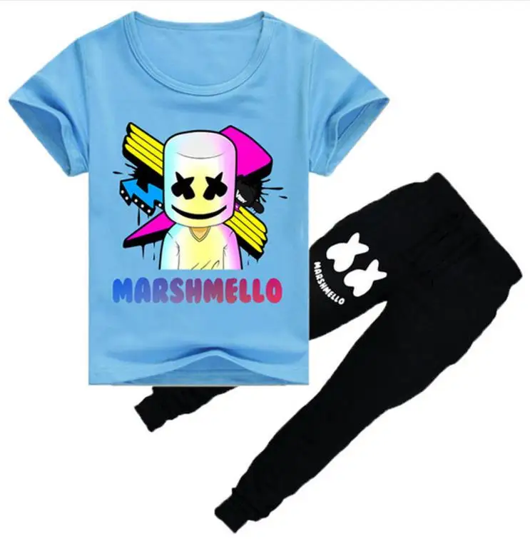 

2019 Summer fornite game Short Sleeve T-shirt sets Kid's DJ Marshmello Music Print T shirt Boy Girl Funny Casual Clothes 3-14 Y