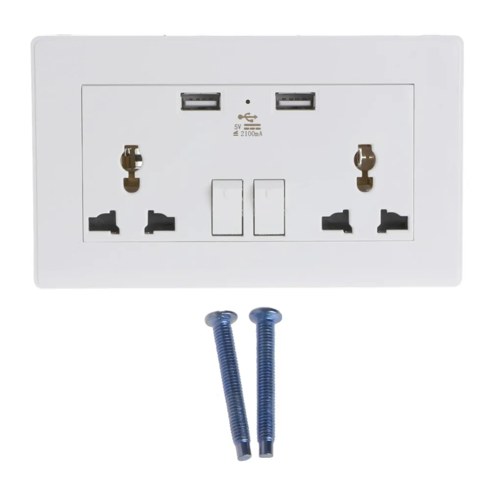 

OOTDTY Universal Wall Socket Dual USB Plug Switch 2100mA Outlet With LED Indicator