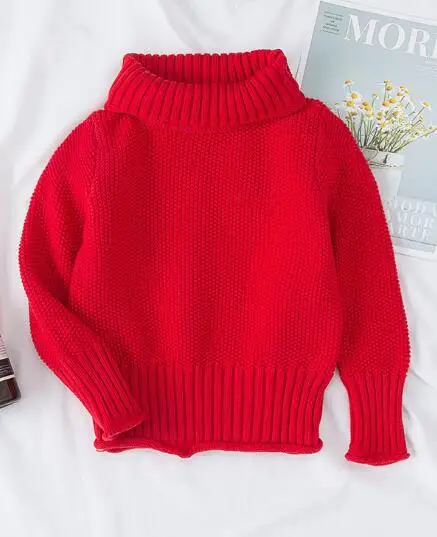 Зимние топы для девочек; осенний свитер для девочек; пуловеры; Детский Теплый вязаный свитер с высоким воротником; Одежда для маленьких девочек; топы для девочек - Цвет: Red