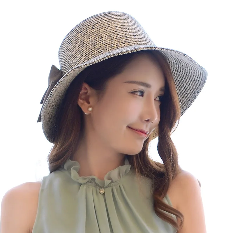 Шляпа женская летняя Корейская версия козырька бант Рыбацкая шляпа путешествия Анти-клещ Солнцезащитная Шляпа Пляжная Приморская соломенная шляпа женская шапка