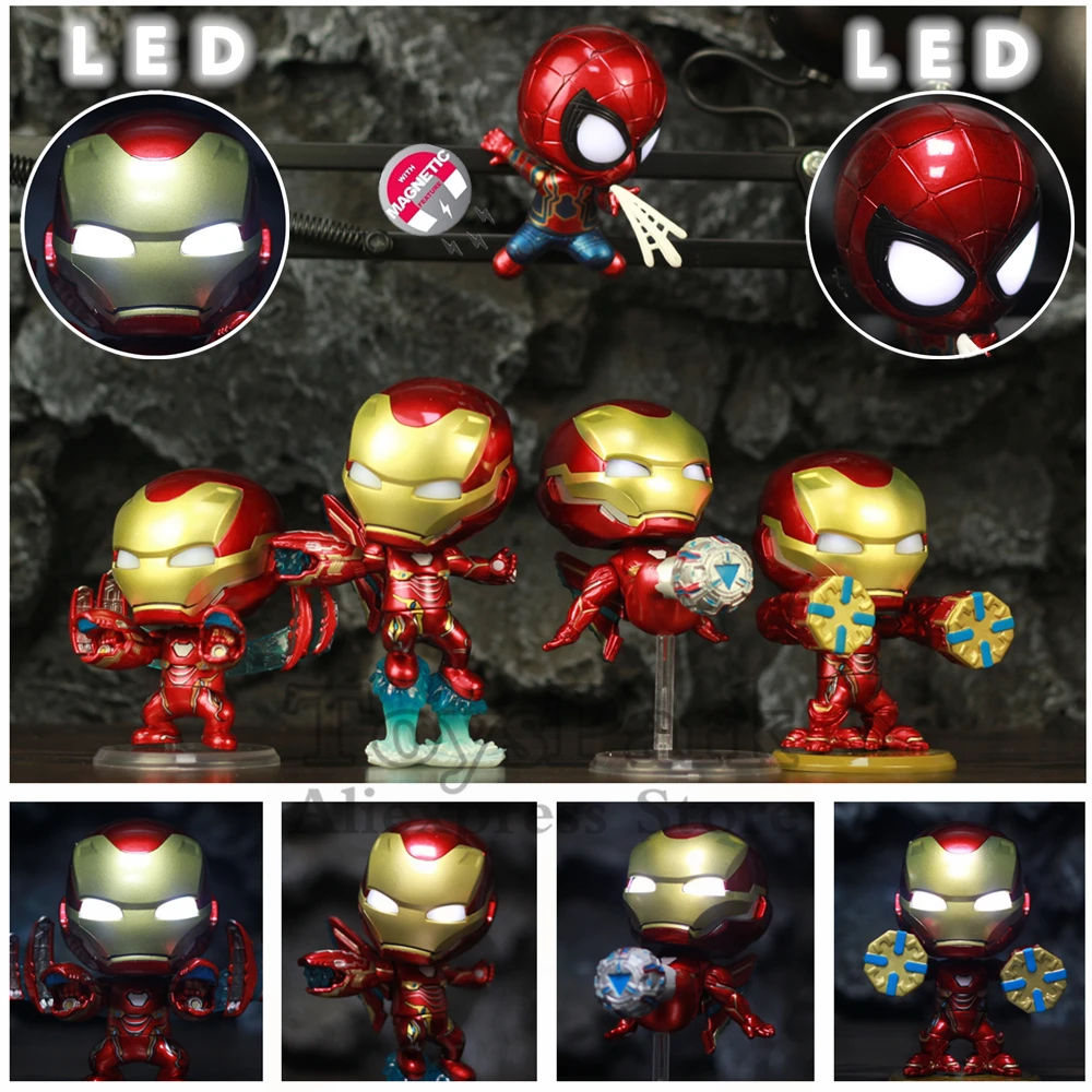 

Marvel Avengers Ironman Iron Spider Man Endgame LED Light Action Figure Bobble Head MK50 Tony Stark Cute Q KO's Cosbaby Hot Toys