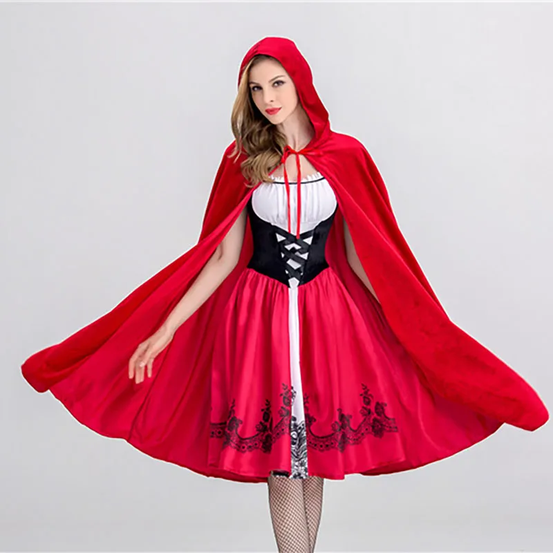 S-XL для взрослых женщин; сказочный костюм с красной шапочкой для женщин; маскарадные красные платья; маскарадный плащ; вечерние платья для Хэллоуина