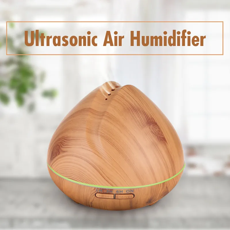 

550ml Air Humidifier Ultrasonic Essential Oil Diffuser with Wood Grain 7 Color Changing LED Light Aroma Diffuser for Office Home