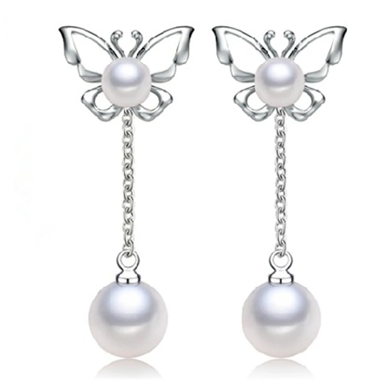 

Eternal wedding Women Gift word 925 Sterling silver real Shipping natural pearl earrings earrings pony butterfly S925 silver 7-7