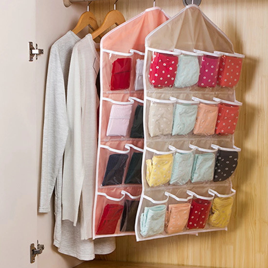Clothing Hanger Closet Shoes Underpants Storage Bag 16 Grids Foldable