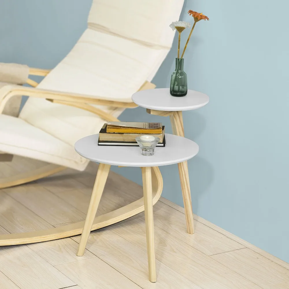 SoBuy FBT53-WN, 2 Tiers Round Wooden Side Table Tea Coffee End Table Living Room Furniture