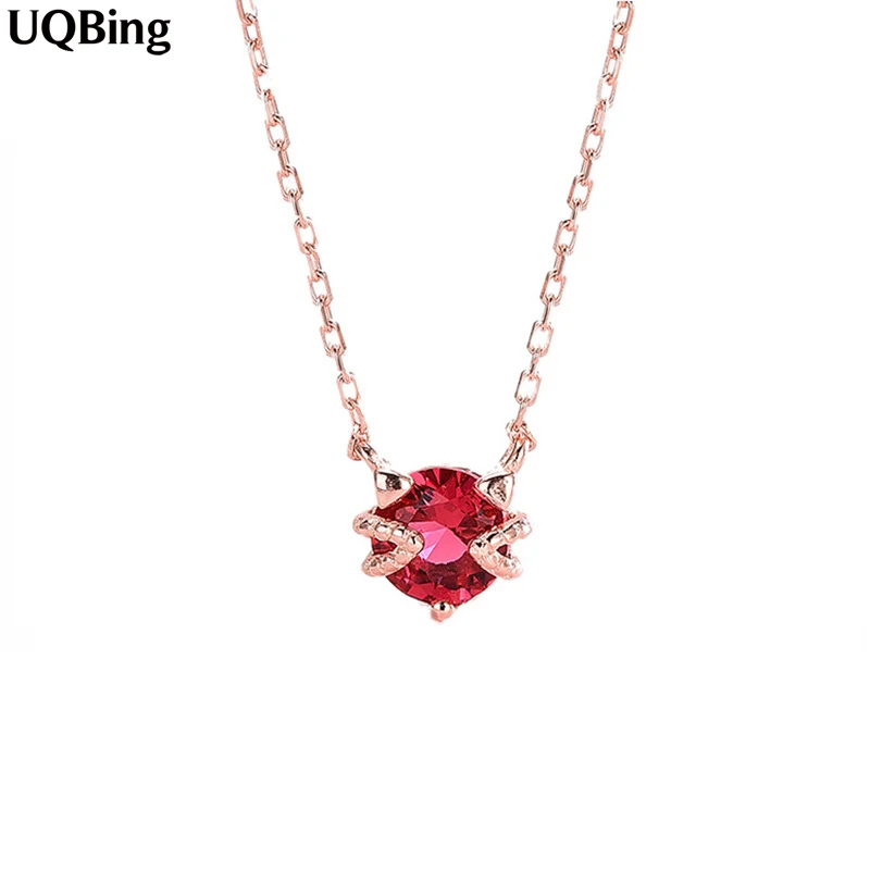 Fashion Red Crystal Pendant Necklaces 925 Sterling Silver Chain