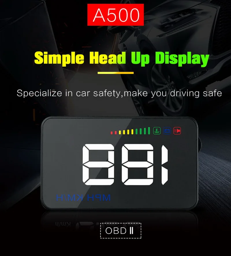 OBD2/EUOBD HD 3,5 дюймов A500 проектор для ветрового стекла HUD Дисплей Смарт Напряжение цифровой над температура воды при стирке сигнализации Дисплей