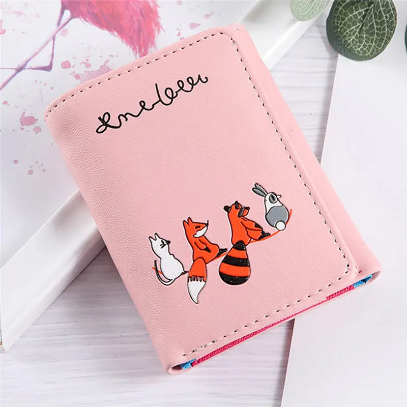 Women Simple Fox Cat Short Wallet Coin Purse Card Holders Handbag women's wallet clutch portfel cuzdan billetera carteira 40MA1913