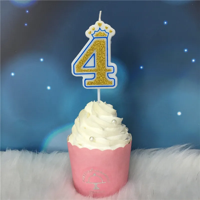 Креативные золотые, розовые/синие свечи с короной и цифрами на день рождения 0-9 для детей, взрослых девочек и мальчиков, праздничные свечи для торта, украшения - Цвет: Candle-G-Blue4