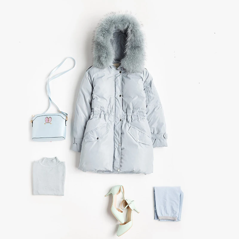 Longue 2018 Coréen Bas Plus Épais Blue Veste Vers Lx261 Canard Col D'hiver Faux Manteau Le De Chaud Nouvelle Parka Ayunsue Blanc La 90 pink Femmes Taille Fourrure Mince ZqXww