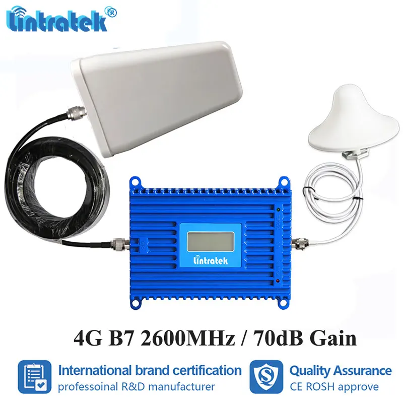 

Lintratek 70dB High Gain 4G LTE B7 FDD 2600MHz Mobile Signal Booster 4G Internet Cellular Amplifier Repeater Antenna Set S7