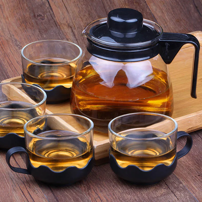 800 мл ручной работы стеклянный чайный набор включает 1 горшок 4 чашки, чайный горшок стеклянный чайник пуэр чайник чайники кофейная посуда для напитков - Цвет: 01