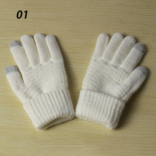 Sparsil мужские Сенсорный экран для женщин перчатки зимние теплые эластичные варежки 5 пальцев толстые перчатки полный палец волна вязаная шерстяная вязаная перчатка - Цвет: 05 Solid White