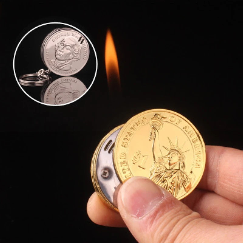 

Cigarette Accessories Mini Coin Shape Refillable Butane Gas Cigarette Lighter Portable Keychian No Gas Metal Lighters For Mens