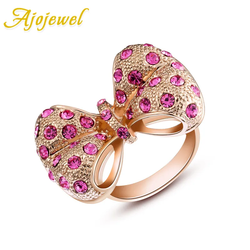 

Ajojewel Pink&White Bowknot Ring For Lady Women Girls New Shape Top Australia Rhinestone Beautiful Finger Ring Jewelry