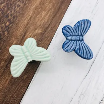 New Arrive Kitchen Cabinet Knobs 1pc Cartoon Butterfly Ceramic Pull Knobs Children kid Door Drawer Cabinet Furniture Handle Knob