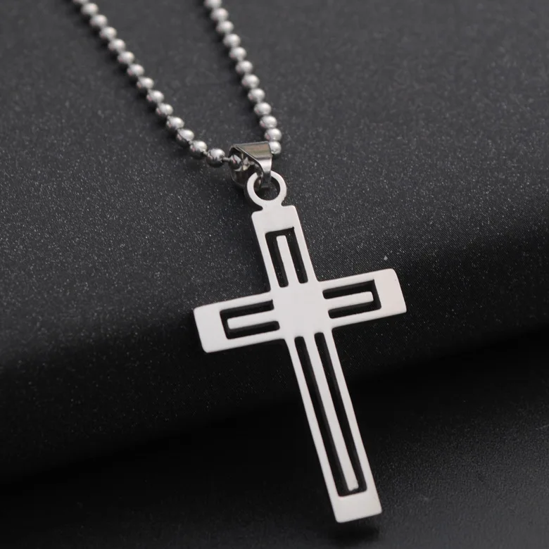 

10 Stainless Steel Multilayer hollow Love Heart Cross Necklace Heart Religion Jesus Cross Titanium Steel Faith Cross Necklace