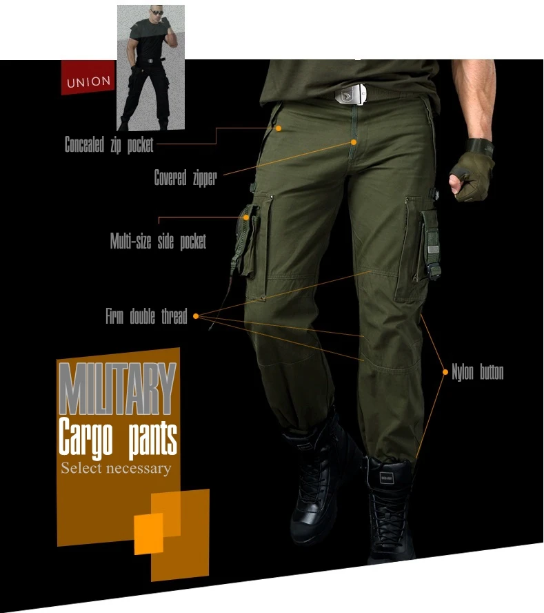 Комбинезоны Брюки Мужской армии Костюмы Тактический брюки для мужские Военная Униформа повседневная обувь много карман в стиле милитари