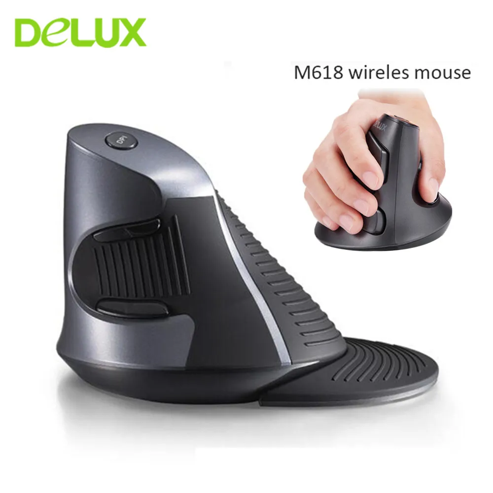 buy Delux M618 Wireless Ergonomic Vertical Mouse 6 Button Gaming Mouse 1600 DPI Computer Mice USB Optical Mause for PC Laptop Office
