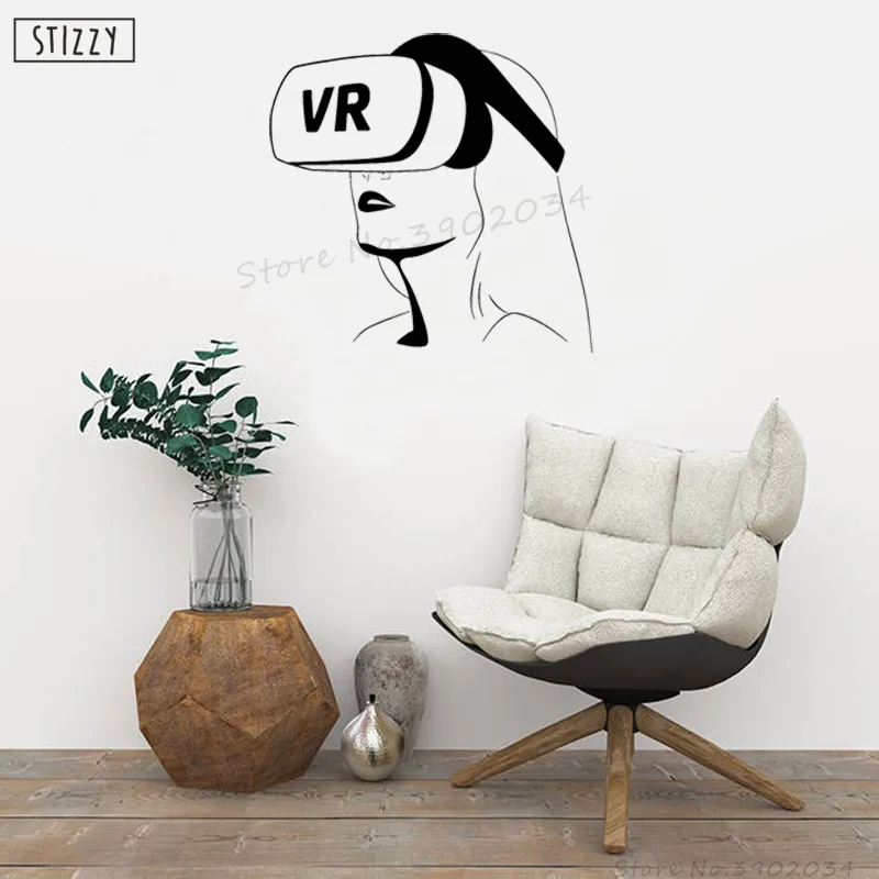 STIZZY Wall Decal VR Headset Vinyl Wall Stickers Art Mural Modern Woman