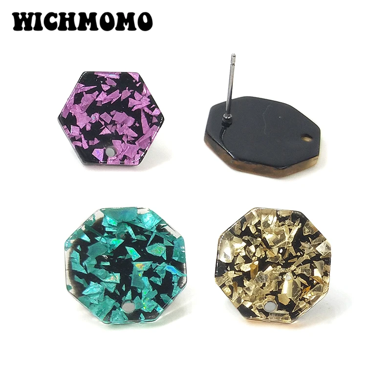 

2019 New 18mm 4PCS High Quality Acetic Acid Resin Hexagon Smooth Earring Base Connectors Linkers for DIY Earring Accessories