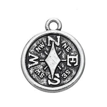 

My Shape Compass Plating Antique Silver Plated Charm Double Side Zinc Ally lead free nikcel free 30pcs