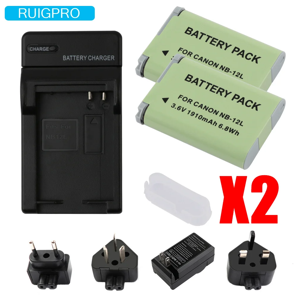 

RuigPro NB12L Charger +2pcs DSLR Camera NB-12L NB 12L Battery For PowerShot N100,VIXIA mini X,G1 X Mark 2