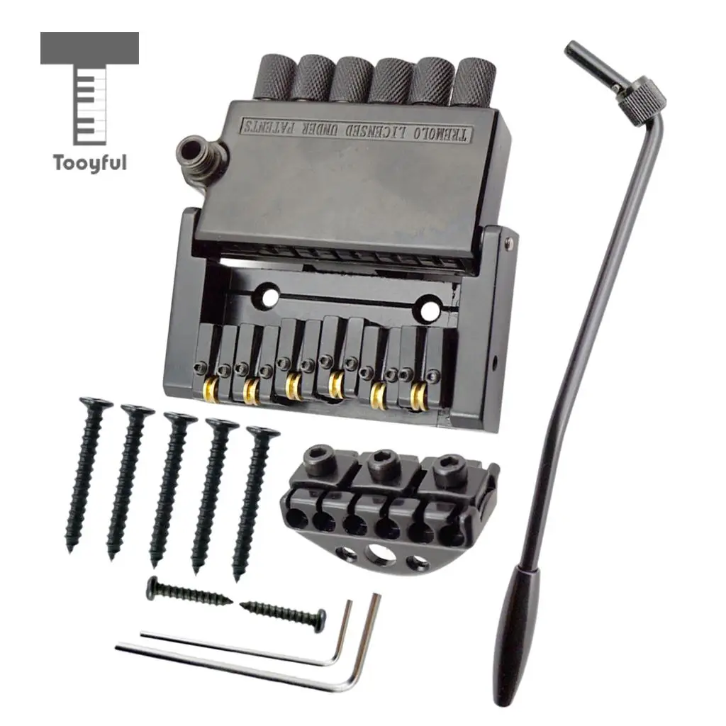 Tooyful Durable Iron Black 6 String Saddle Bridge Tailpiece with Nut Set for Headless Electric Guitar Replacement Parts