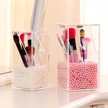 1Pcs 3 Lattice Transparent Acrylic Cosmetics Pencil Case Makeup Organizer Cosmetic Holder Tools Storage Box Brush And Accessory