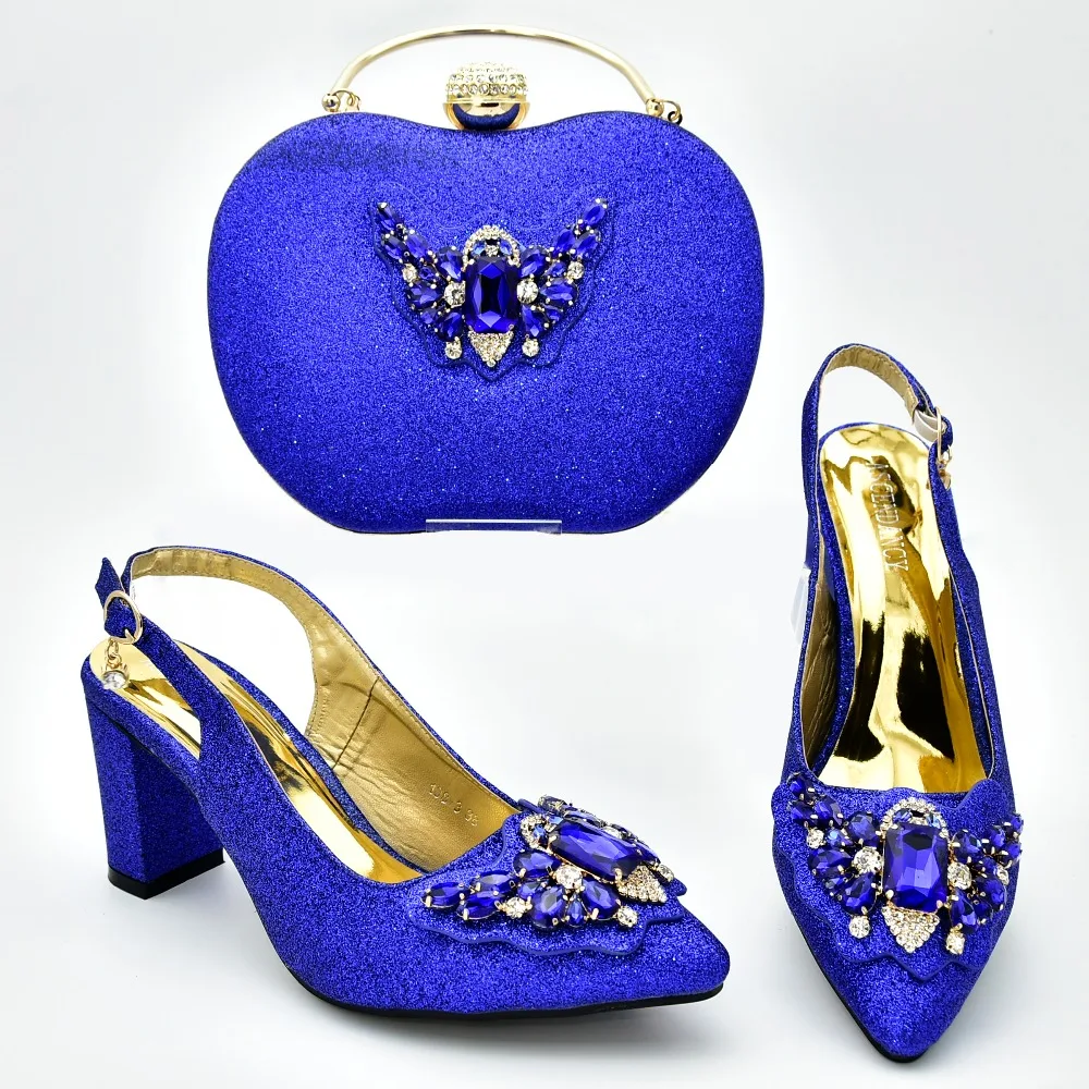 

New arrival royal blue shinning sandal shoes lady with clutches bag matching set 2.7 inches heel and size 37 to 42 SB8376-1